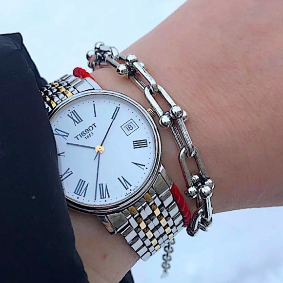 Unisex Sterling Silver U Shaped Chain Link Bracelet - Picture 6 of 11